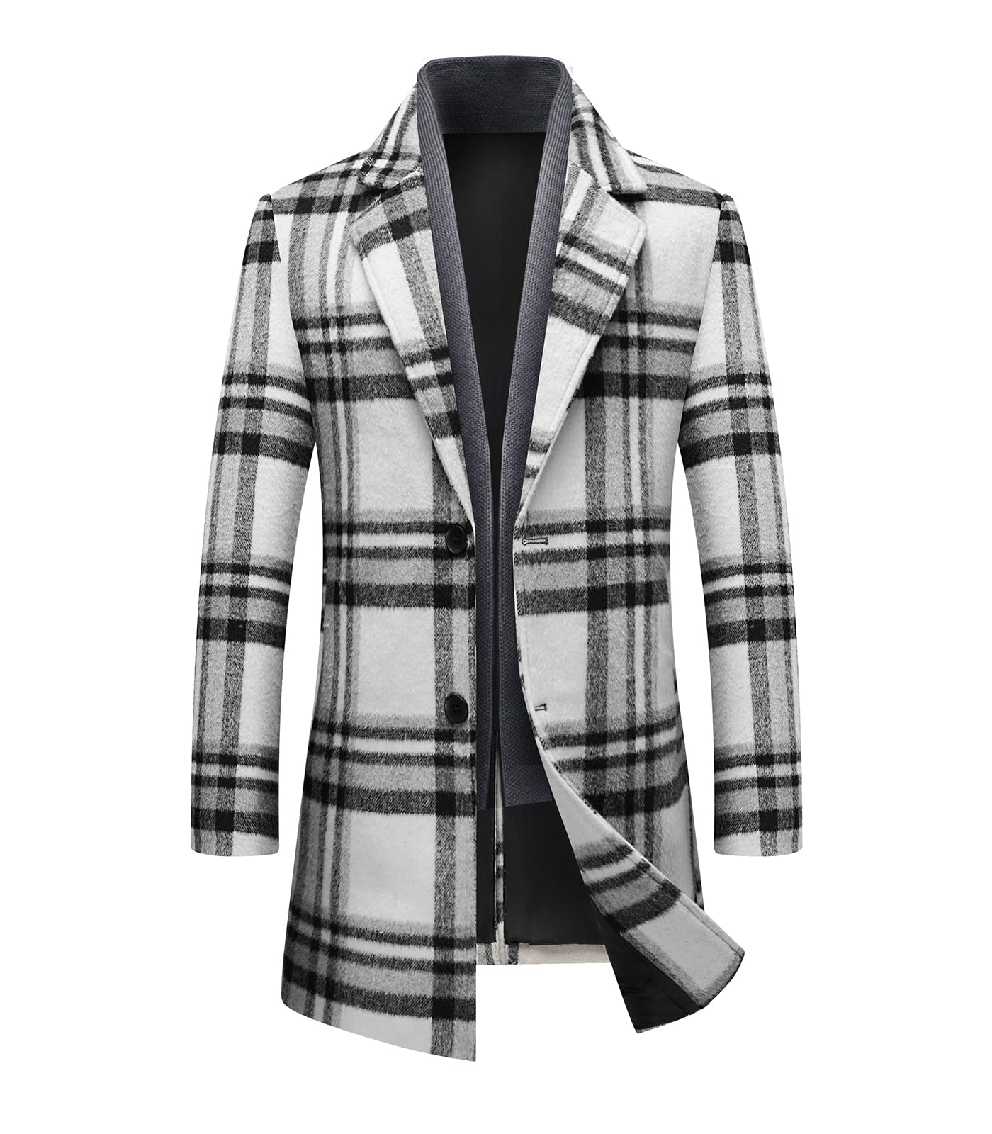 INVACHI Men's Wool Blend Pea Coat Warm Winter Trench Coat with Detachable Soft Scarf Single Breasted Overcoat